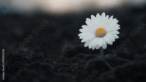 Striking contrast, a single white flower on pure black background minimalist nature photography