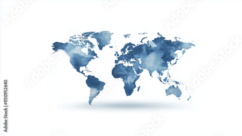 Wallpaper Mural Watercolor World Map: A delicate blue watercolor world map, painted with artistic precision, evokes a sense of global interconnectedness and the beauty of our planet.   Torontodigital.ca