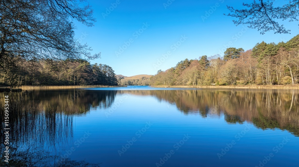 Serene Lake Reflection in Autumnal Woodland Serene Lake Reflection in Autumnal Woodland