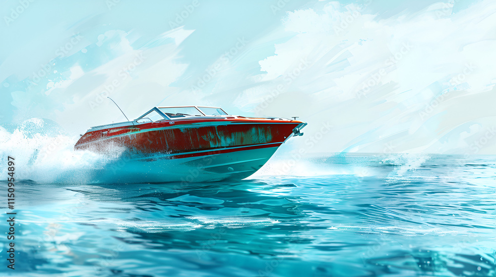 Fototapeta premium Speed Boat in Ocean, Generative Ai