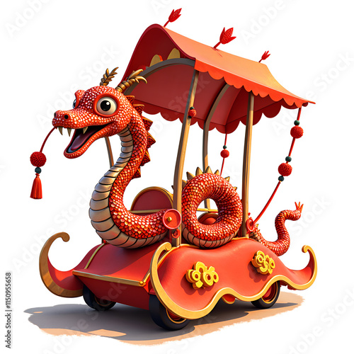 Vibrant dragon carriage with traditional chinese elements for festive celebrations and parades, 3d rendering of symbolic vehicle design concept. photo