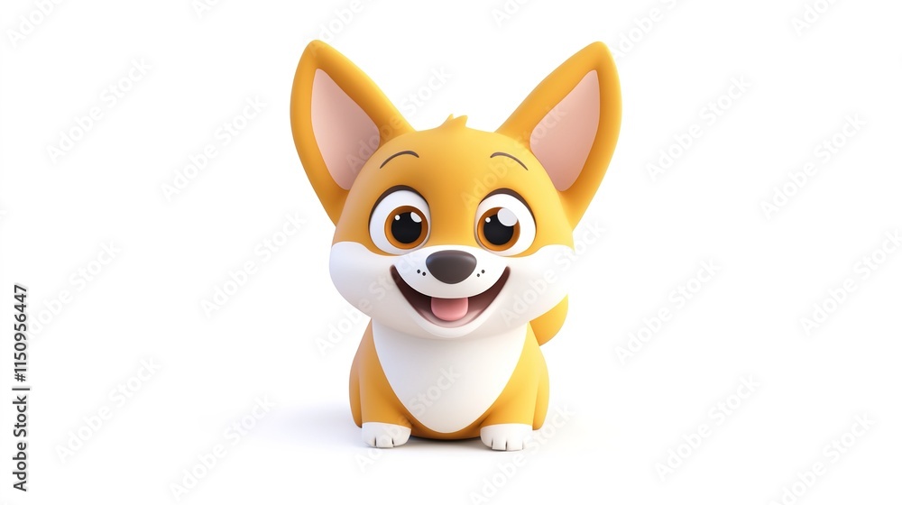 Cute 3D Corgi Cartoon Character with Big Eyes and Happy Expression in Vibrant and Playful Design Style, White Background Cute 3D Corgi Cartoon Character with Big Eyes and Happy Expression in Vibrant and Playful Design Style, White Background