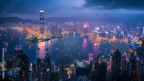 Wallpaper Mural Stunning nighttime skyline of Hong Kong with vibrant lights and fireworks display. Torontodigital.ca