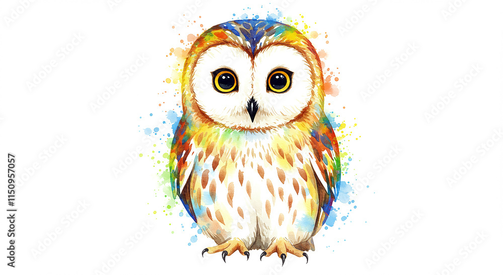 Fototapeta premium Colorful Watercolor Owl Painting Bird Art Animal Illustration