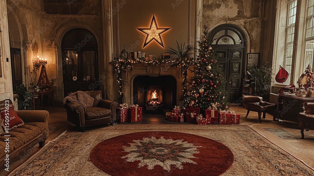Obraz premium Cozy Christmas Interior Rustic Elegance in a Historic Mansion