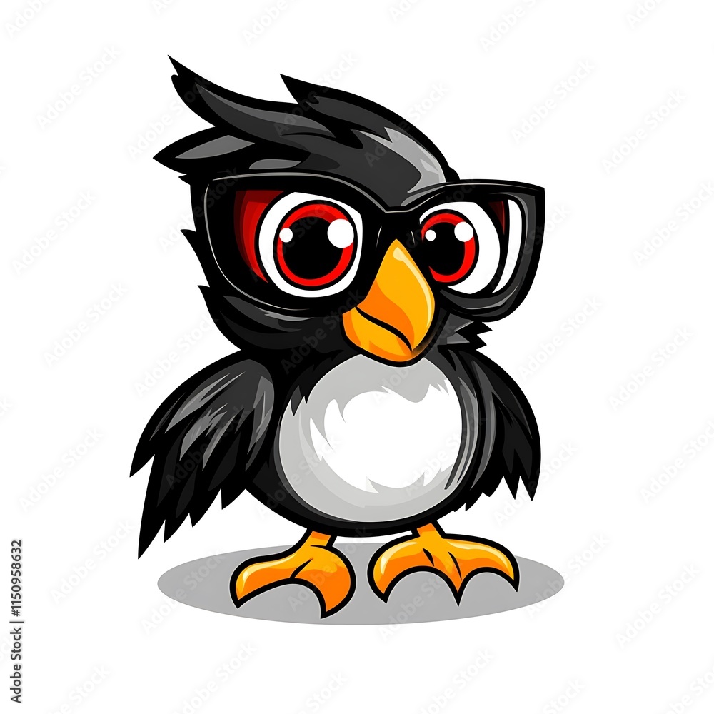 Fototapeta premium Cute cartoon bird with glasses. Funny animal character design.