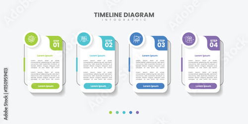 Business infographic template design. 4 options or steps timeline infographic design. Can be used for process diagram, presentations, workflow layout, flow chart, steps, banner.