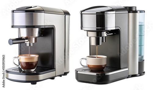 serve coffee machine in black and silver isolated on transparent background.