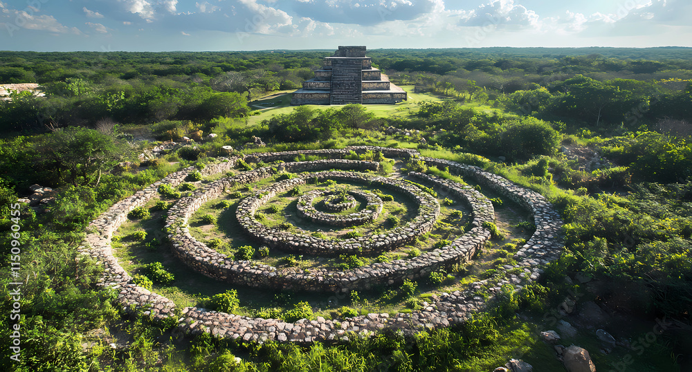 A large circular stone structure with a green grassy area surrounding it A large circular stone structure with a green grassy area surrounding it