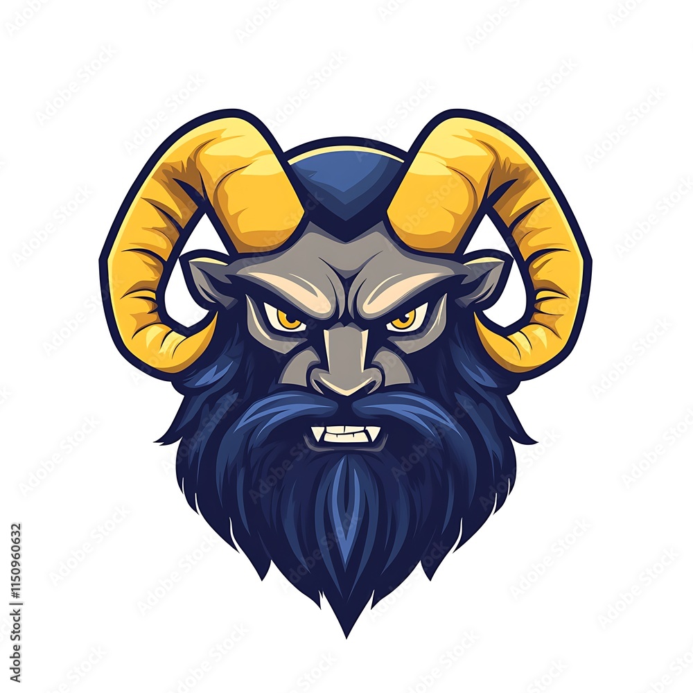 Naklejka premium Ram Demon Mascot Logo. Aggressive, Mythological Creature Design.