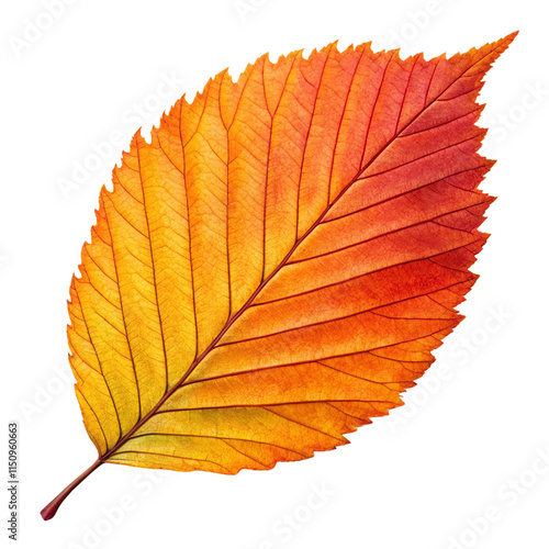 Golden beech leaf with warm fall isolated on white background.