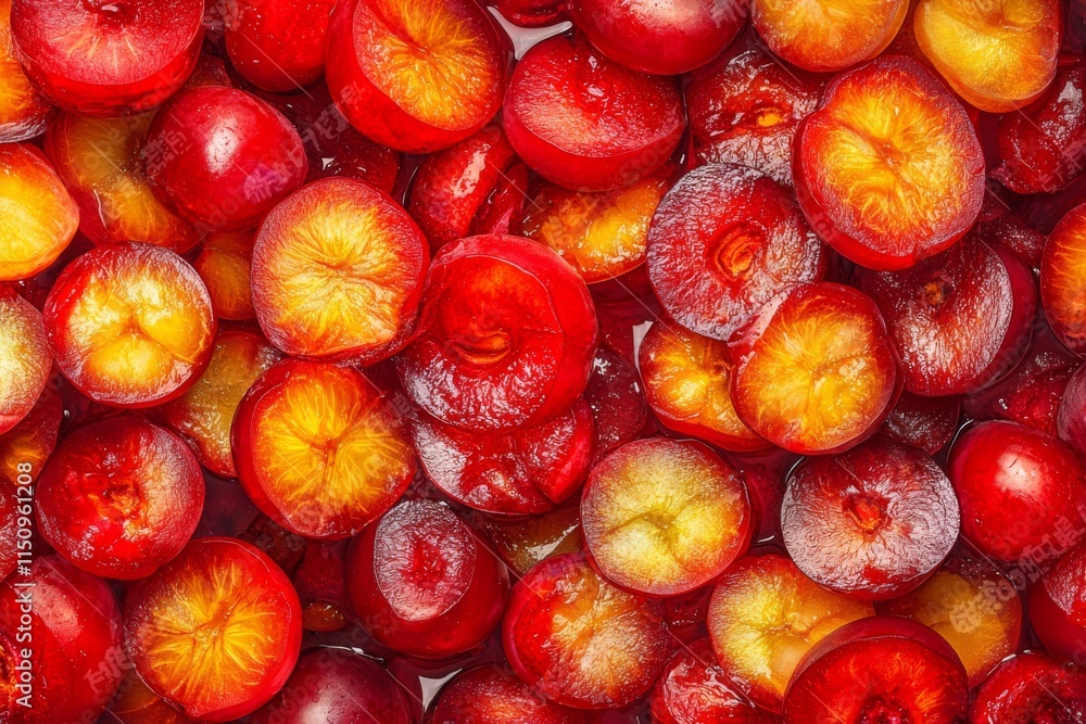 Juicy Plum Slices Red Yellow Fruit Background Juicy Plum Slices Red Yellow Fruit Background