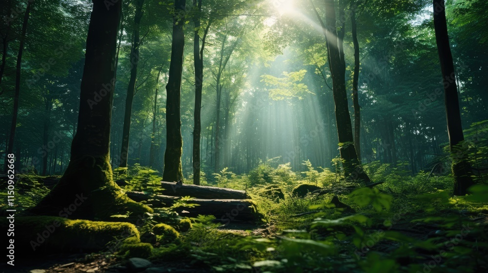 Obraz premium Sunbeams in a Mysterious Forest