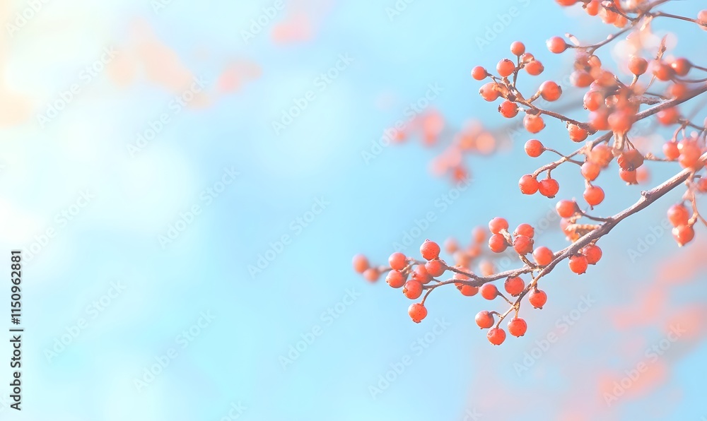 Branch of red berries with a blue background, Generative AI Branch of red berries with a blue background, Generative AI