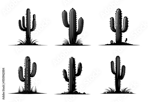 cactus silhouette set, isolated background