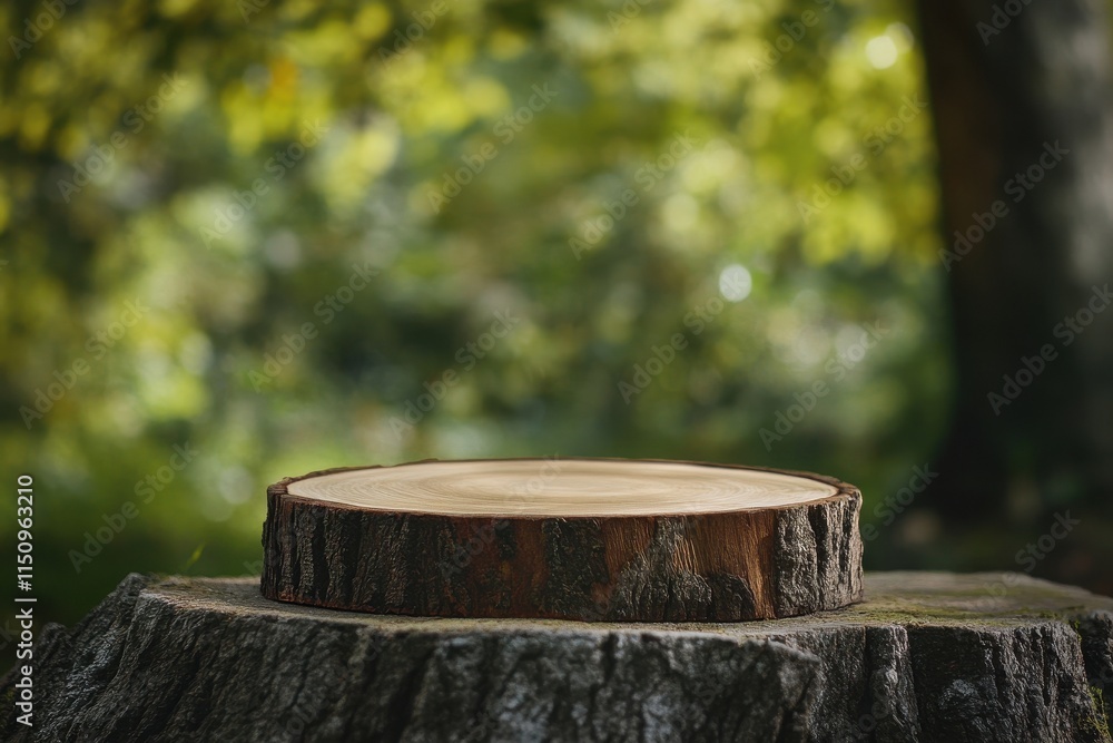 Wooden slice on tree stump in forest. (1) Wooden slice on tree stump in forest. (1)