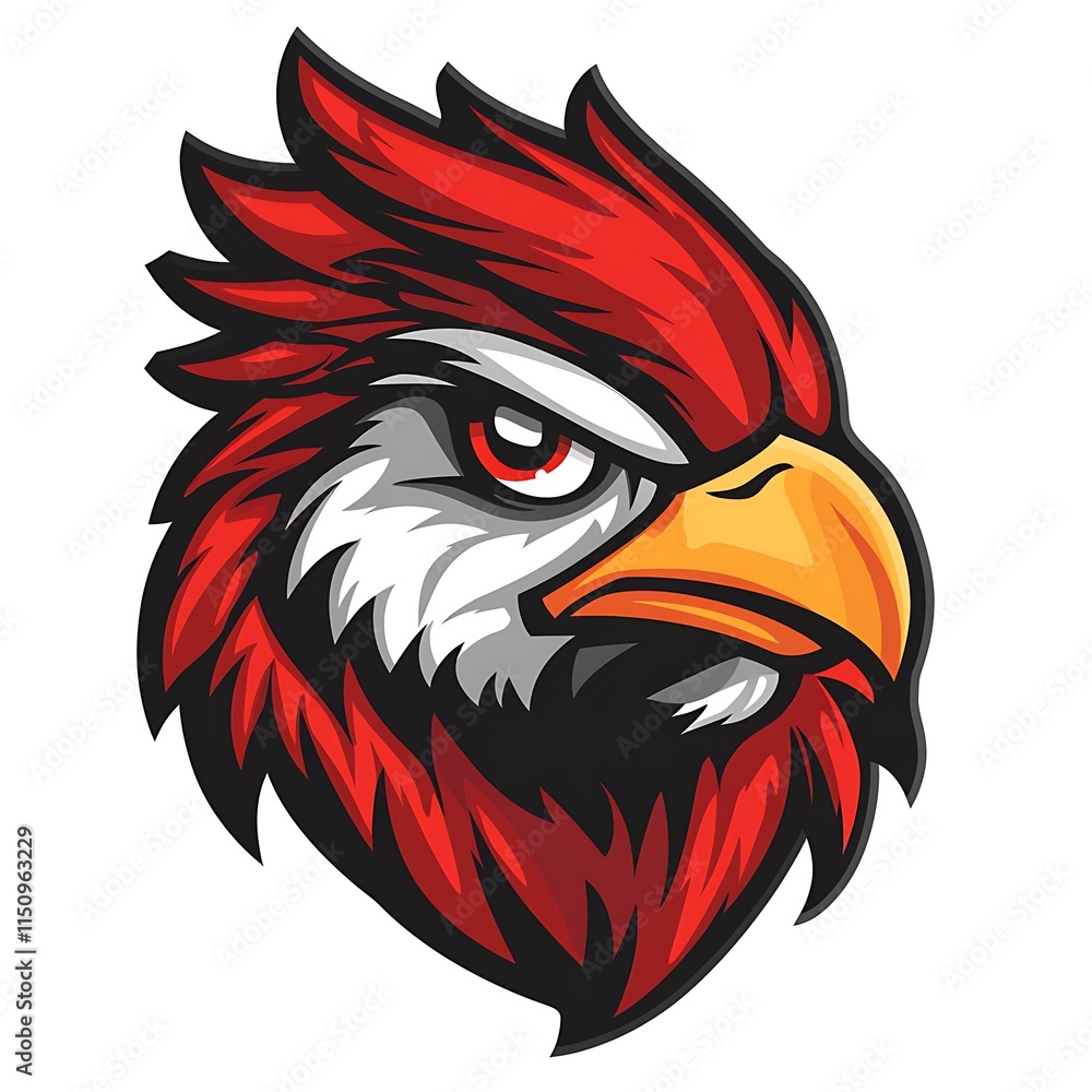 Fierce Red Bird Mascot Head. Powerful Animal Graphic Design. Fierce Red Bird Mascot Head. Powerful Animal Graphic Design.