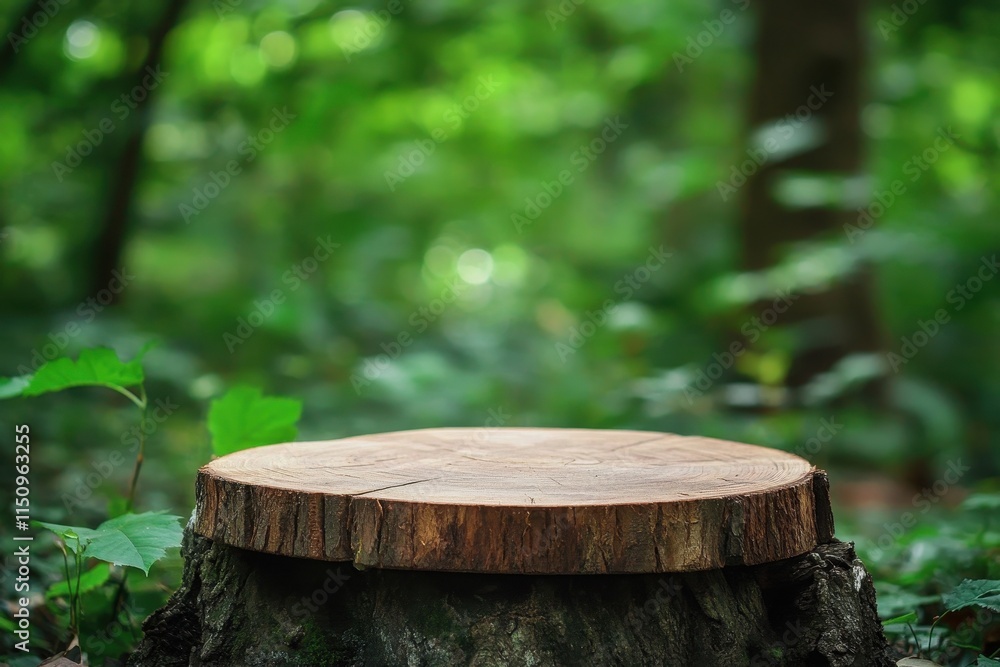 Wooden tree stump in forest, nature background.