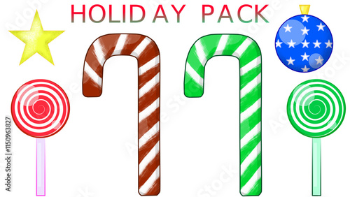 HD Holiday Vector Pack Candy Canes Lollipops Stars and Ornaments