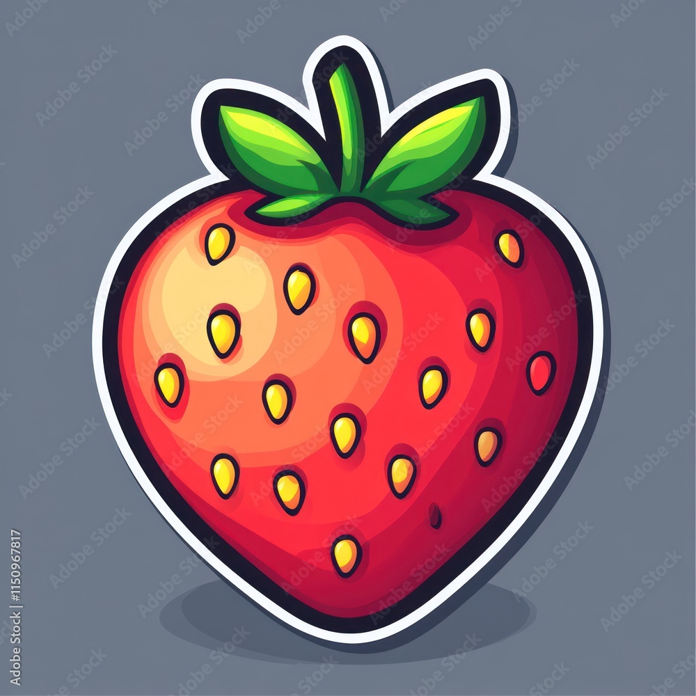 Obraz premium Cartoon strawberry illustration, red fruit, sweet, juicy.