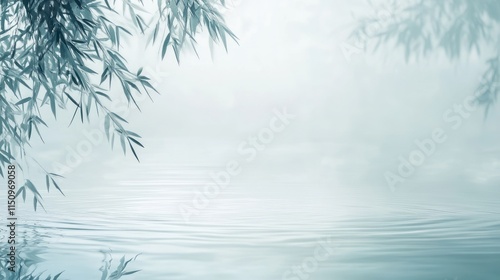 Serene Willow Branches Over Calm Water Mist