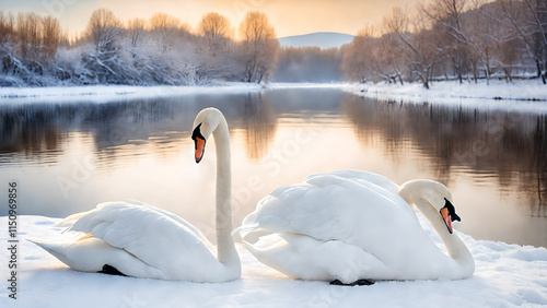 Fototapeta Naklejka Na Ścianę i Meble -  swan in the snow