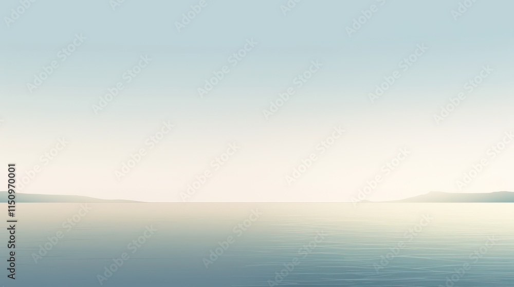 Serene Seascape With Distant Mountains Under a Pale Sky Serene Seascape With Distant Mountains Under a Pale Sky