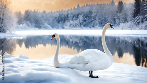 Fototapeta Naklejka Na Ścianę i Meble -  swan in the snow