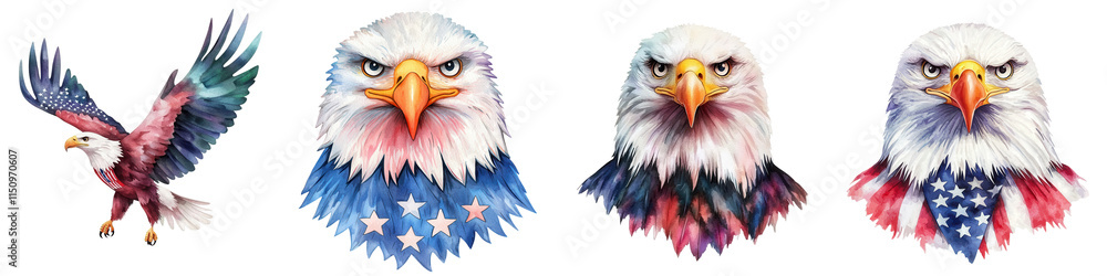 Obraz premium Presidents day element, Majestic bald eagle with patriotic colors and expressions, isolated on transparent background.