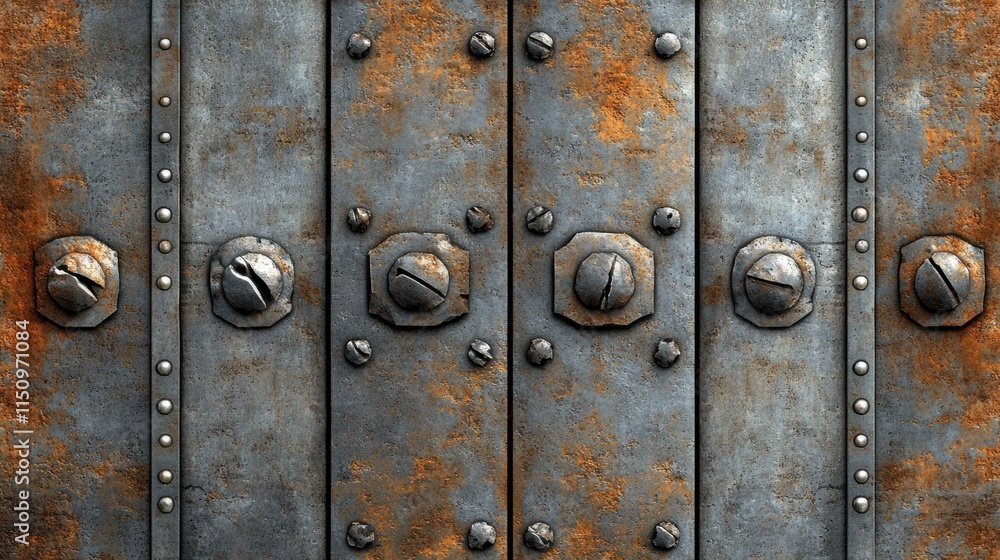 Rusty Metal Panel With Bolts And Rivets Rusty Metal Panel With Bolts And Rivets
