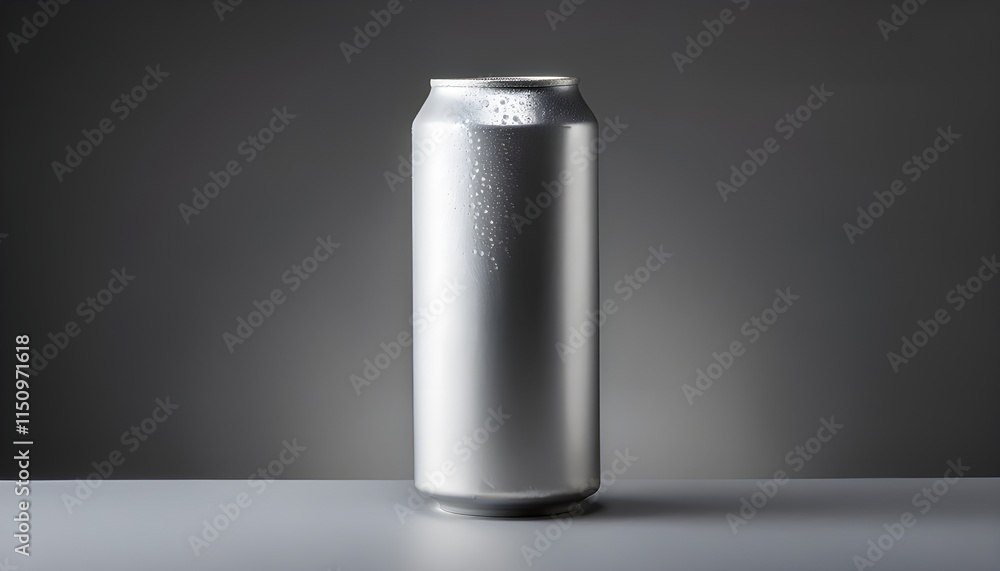 3D mockup of a soda or beer can placed on a surface, isolated against a grey background 3D mockup of a soda or beer can placed on a surface, isolated against a grey background