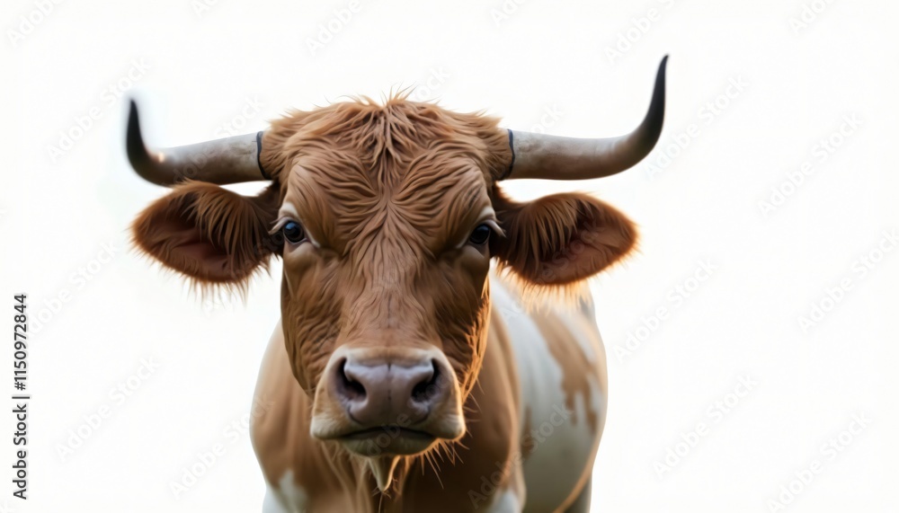 Close up Portrait of a Brown and White Cow with Horns Close up Portrait of a Brown and White Cow with Horns