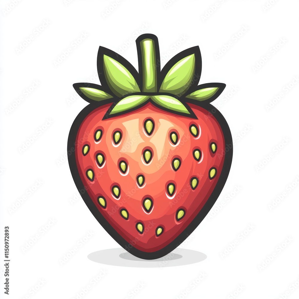 Obraz premium Bright red strawberry with green stem, stylized.