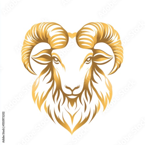 Golden ram head illustration, majestic, elegant design. photo