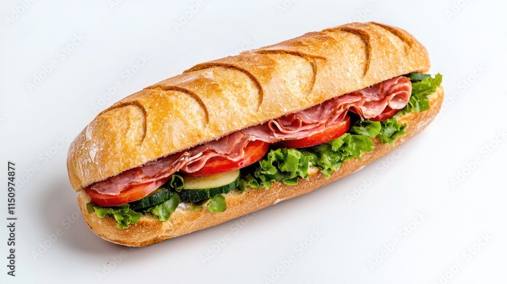 Fresh Sub Sandwich with Vegetables and Cold Cuts Fresh Sub Sandwich with Vegetables and Cold Cuts