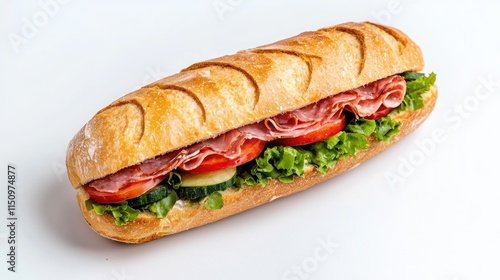 Fresh Sub Sandwich with Vegetables and Cold Cuts