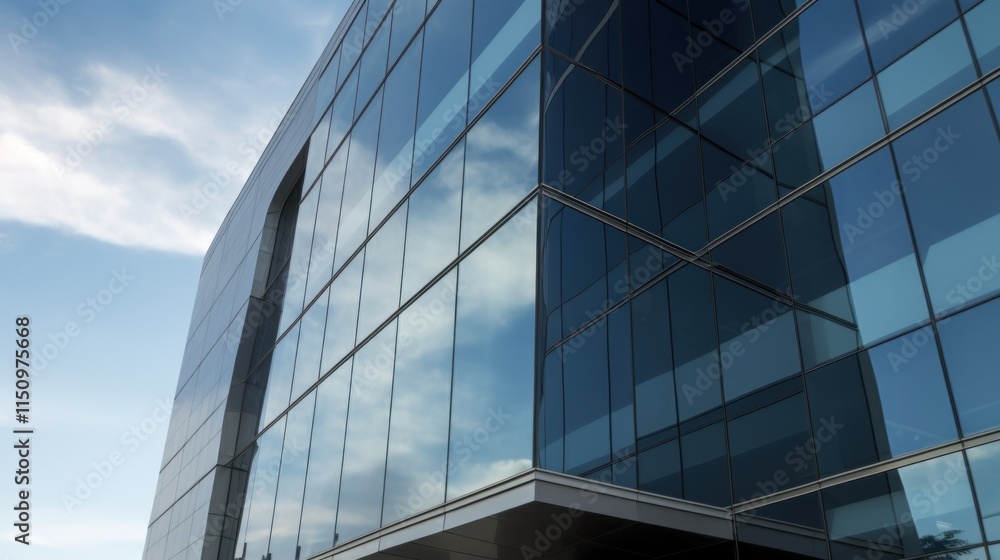 Obraz premium Modern Glass Building Reflecting Sky And Clouds