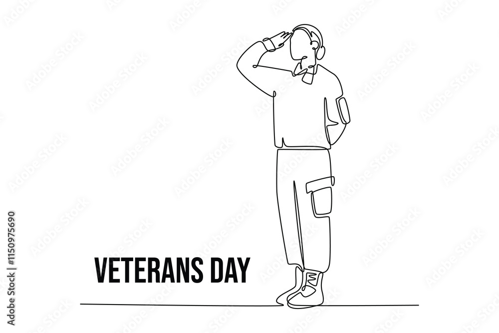 Happy Veterans Day concept. Single line draw design vector graphic illustration. Happy Veterans Day concept. Single line draw design vector graphic illustration.