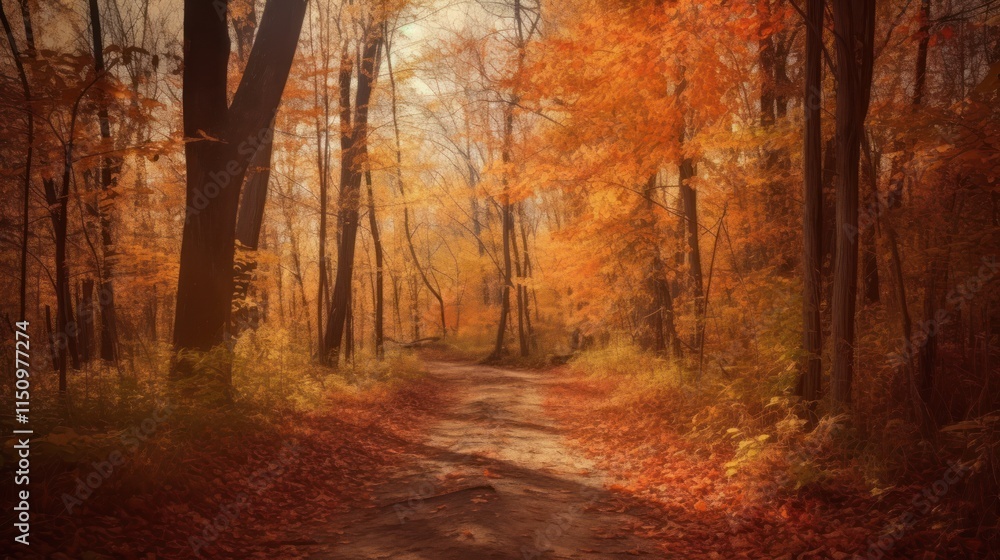 Fototapeta premium Autumn Path Through Golden Forest Trees