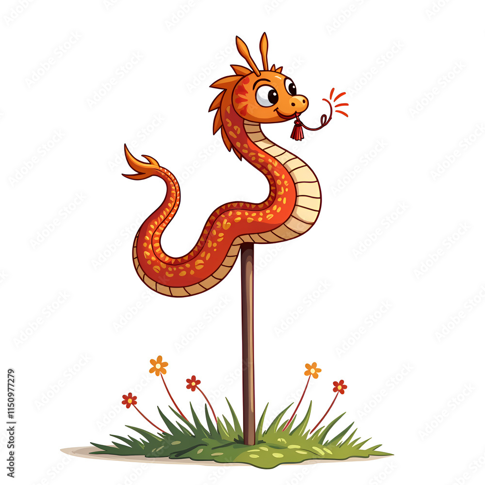 Obraz premium Whimsical dragon sculpture erupting with joy in a colorful garden setting, digital illustration of fantasy concept.
