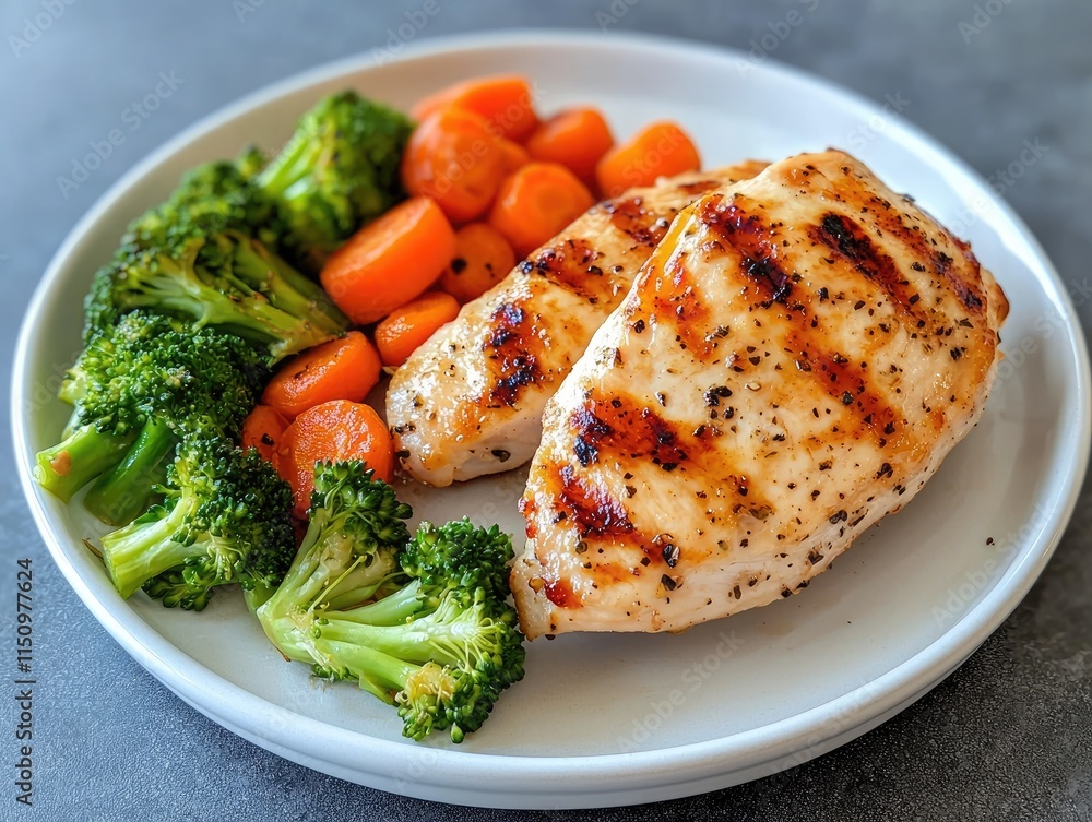 Grilled Chicken with Broccoli and Carrots Plate Grilled Chicken with Broccoli and Carrots Plate