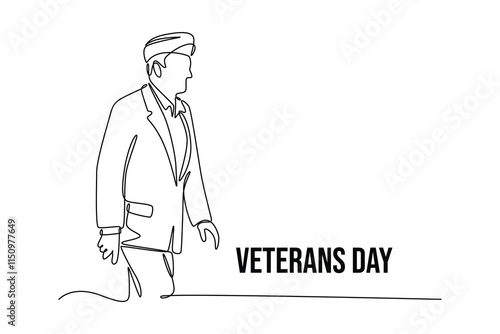 Happy Veterans Day concept. Single line draw design vector graphic illustration.