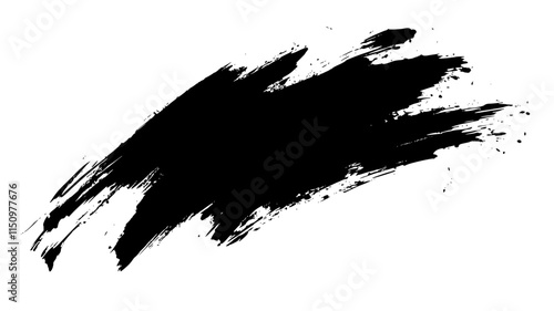 Bold Black Brushstroke Grunge Rectangle, Rough black brushstroke in a rectangular shape on white background, ideal for grunge design, abstract art, or creative layouts.

