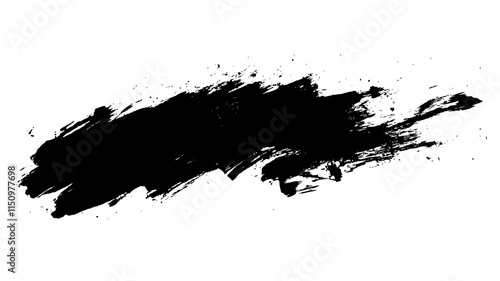 Bold Black Brushstroke Grunge Rectangle, Rough black brushstroke in a rectangular shape on white background, ideal for grunge design, abstract art, or creative layouts.

