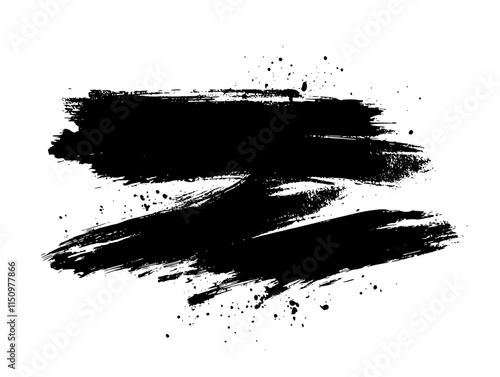 Bold Black Brushstroke Grunge Rectangle, Rough black brushstroke in a rectangular shape on white background, ideal for grunge design, abstract art, or creative layouts.

