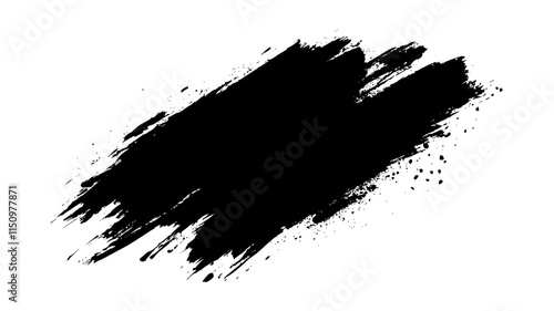 Bold Black Brushstroke Grunge Rectangle, Rough black brushstroke in a rectangular shape on white background, ideal for grunge design, abstract art, or creative layouts.

