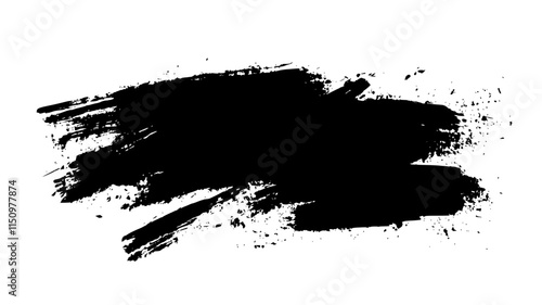 Bold Black Brushstroke Grunge Rectangle, Rough black brushstroke in a rectangular shape on white background, ideal for grunge design, abstract art, or creative layouts.

