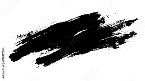Bold Black Brushstroke Grunge Rectangle, Rough black brushstroke in a rectangular shape on white background, ideal for grunge design, abstract art, or creative layouts.

