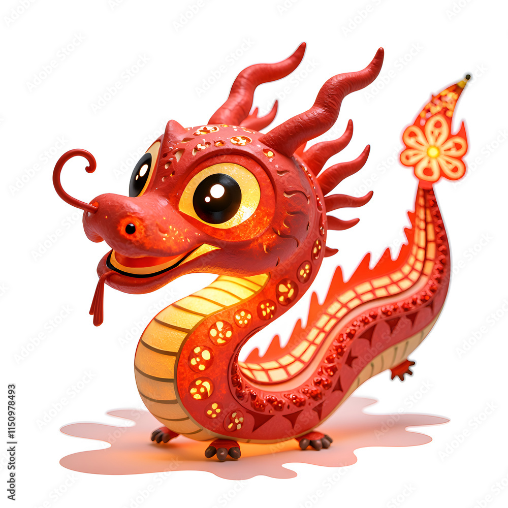 Fototapeta premium Charming illuminated dragon with whimsical features and vibrant colors in a playful style, 3d rendering of fantasy character concept.