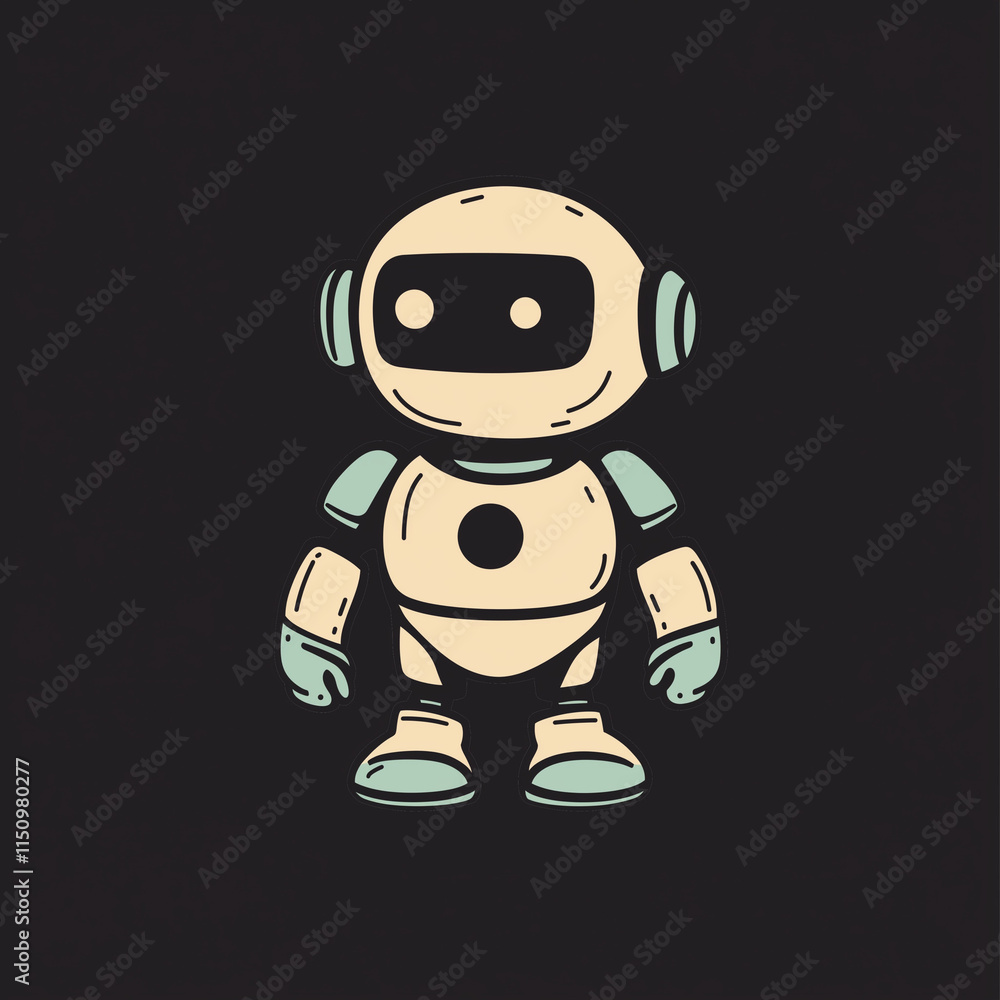 Playful cartoon robot character with a retro design in soft pastel colors Playful cartoon robot character with a retro design in soft pastel colors